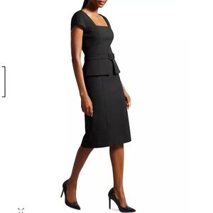 Ted Baker London Black Peplum Sheath Dress Square Neck Cap Sleeve Size 0